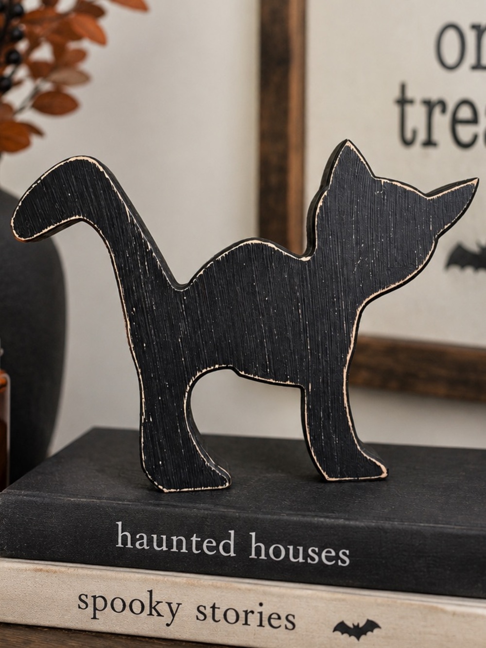 . Homegoods Small Free Standing Black Halloween Distressed Cat Home Decor